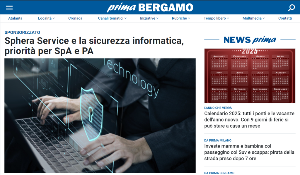 Sphera Service su Prima Bergamo del 13 Dicembre 2024