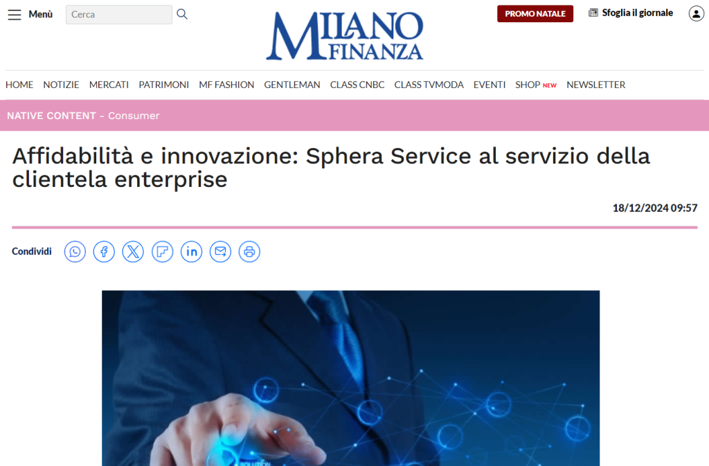 Sphera Service su Milano Finanza del 18 Dicembre 2024